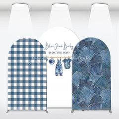 Lofaris Blue Jean Baby Gingham Check and Denim Patchwork Arch Backdrop Kit Rustic Shower Celebration Decor