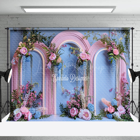 Lofaris Blue Lighted Arch Floral Greenery Wedding Backdrop