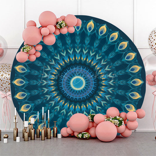 Lofaris Blue Mandala Floral Pattern Round Birthday Backdrop