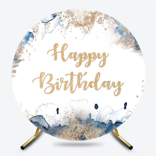 Lofaris Blue Marble Gold Glitter Happy Birthday Backdrop