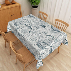 Lofaris Blue Marine Sketch Rectangle Tablecloth Ocean Anchor Steering Wheel Table Cover Summer Beach Party Decor