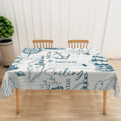 Lofaris Blue Nautical Ship Rectangle Tablecloth Ocean Sailboat Compass Table Cover Coastal Beach House Decor