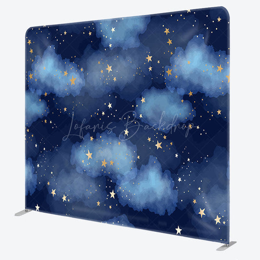 Lofaris Blue Night Stars Cloud Birthday Pillow Case Backdrop