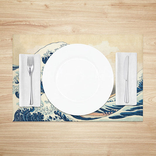 Lofaris Blue Ocean Wave Placemats Set of 4 Abstract Painted Water Design for Coastal and Beach House Decor