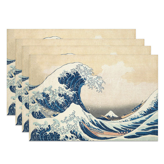 Lofaris Blue Ocean Wave Placemats Set of 4 Abstract Painted Water Design for Coastal and Beach House Decor