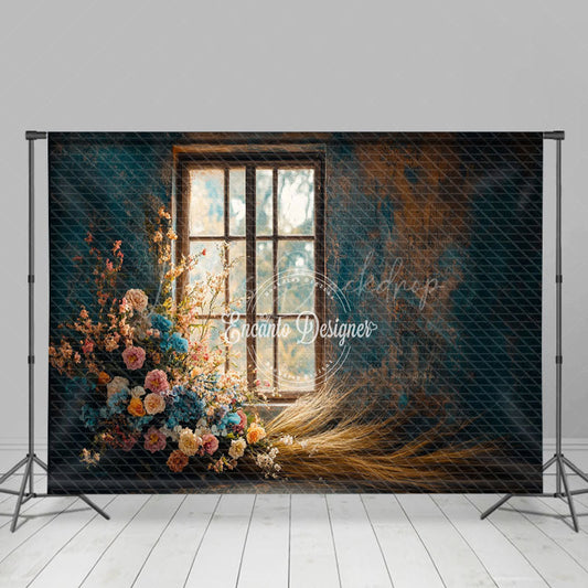 Lofaris Blue Orange Wall Window Rose Boho Wedding Backdrop