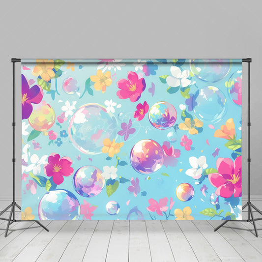 Lofaris Blue Painted Color Floral Bubbles Combo Set Backdrop