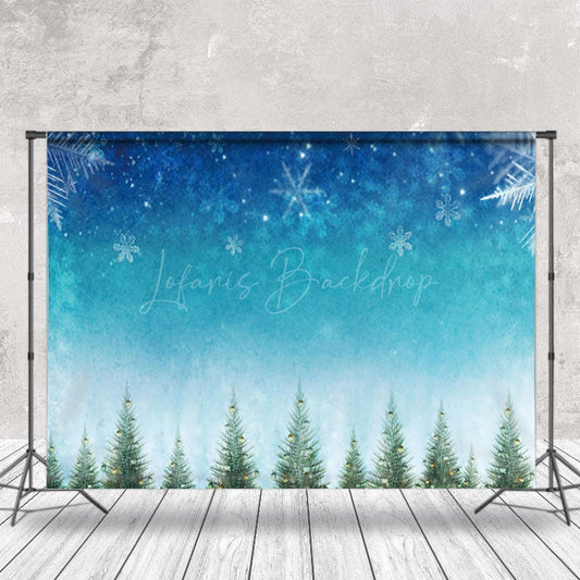 Lofaris Blue Pine Trees Falling Snowflakes Winter Backdrop