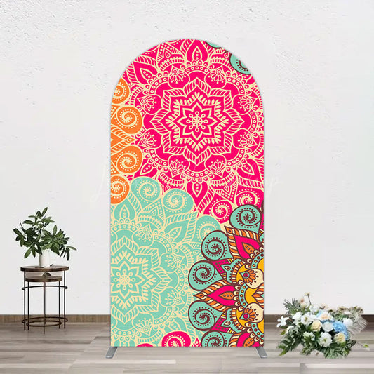 Lofaris Blue Pink Floral Pattern Mandala Lohri Arch Backdrop