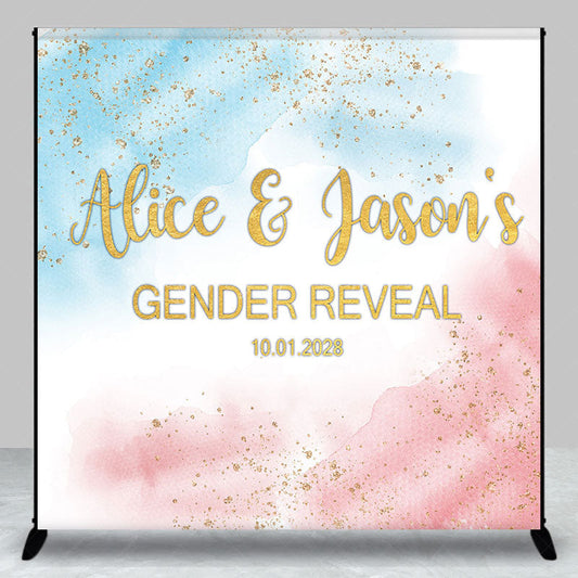 Lofaris Blue Pink Glitter Custom Name Gender Reveal Backdrop