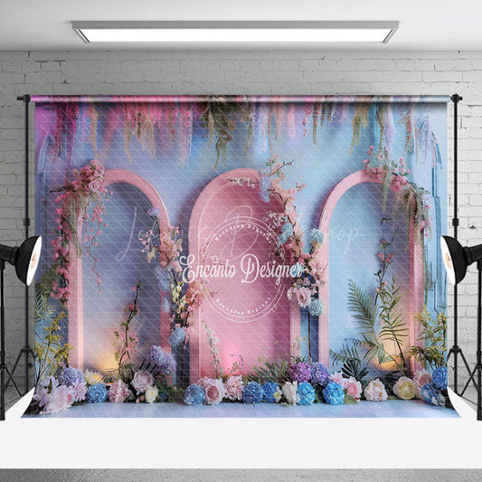 Lofaris Blue Pink Mixed Wall Arch Floral Wedding Backdrop