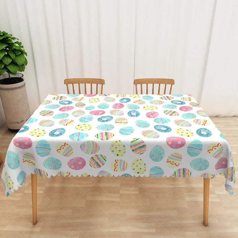 Lofaris Blue Pink Patterned Egg Rectangle Tablecloth Colorful Stripe Dot Easter Table Cover Spring Kitchen Dining Decor