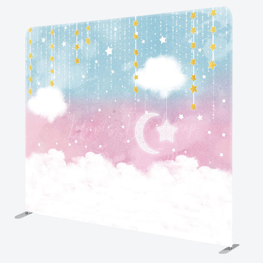 Lofaris Blue Pink Sky Cloud Star Birthday Pillow Case Backdrop