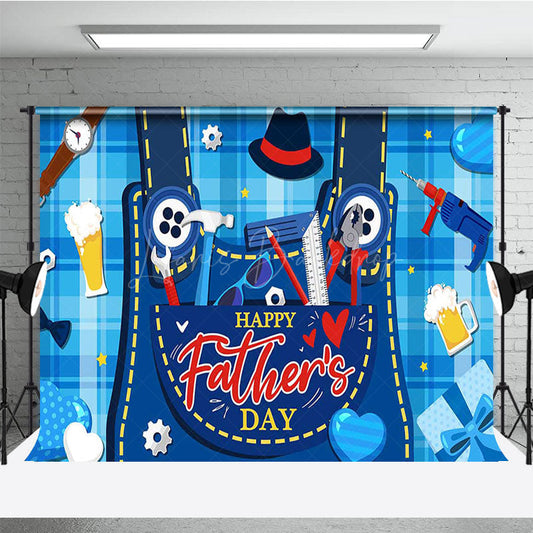 Lofaris Blue Plaid Tool Bib Pants Happy Fathers Day Backdrop