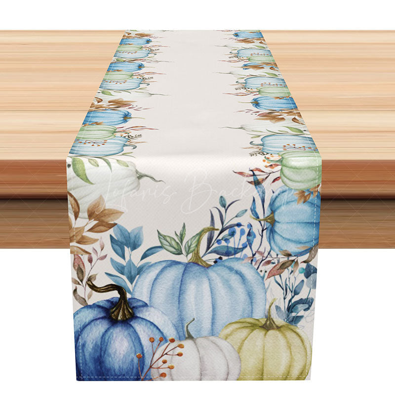 Lofaris Blue Pumpkin Harvest Autumn Table Runner A Sweet Fall Vibe with a Rustic Feel Modern Farmhouse Thanksgiving Decor
