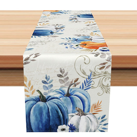 Lofaris Blue Pumpkin Harvest Autumn Table Runner A Sweet Fall with a Rustic Vibe Modern Farmhouse Thanksgiving Decor