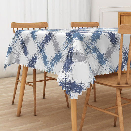Lofaris Blue Purple and Grey Graffiti Grid Rectangle Tablecloth for Urban Art Abstract Dining Decor