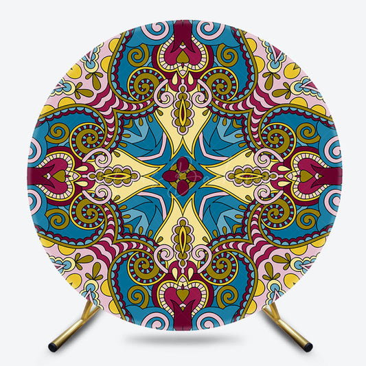 Lofaris Blue Purple Ethnic Print Round Ethiopian Backdrop