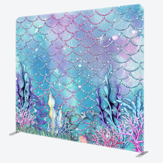 Lofaris Blue Purple Scales Mermaid Square Tension Backdrop