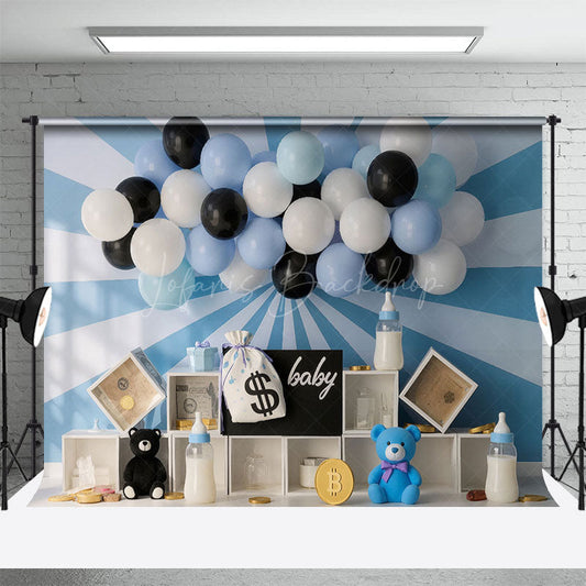 Lofaris Blue Rays Wall Balloons Birthday Cake Smash Backdrop