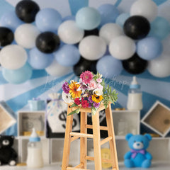Lofaris Blue Rays Wall Balloons Birthday Cake Smash Backdrop