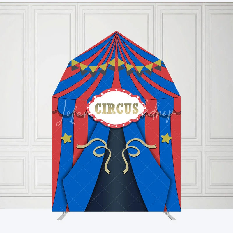 Lofaris Blue Red Circus Barn Door Arch Birthday Backdrop