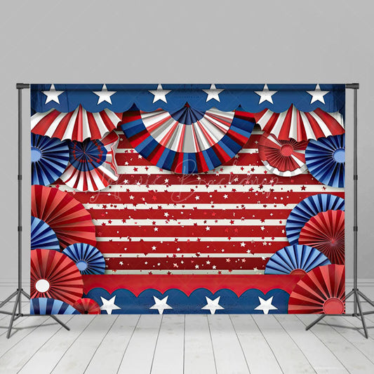 Lofaris Blue Red Stars Celebrate Independence Day Backdrop