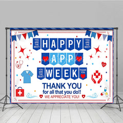 Lofaris Blue Red White Healthcare Appreciation Week Holiday Backdrop featuring Medical Symbols and Thank You Messages