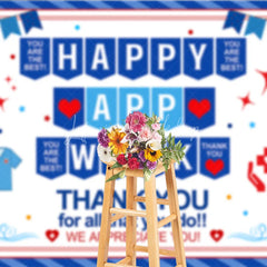 Lofaris Blue Red White Healthcare Appreciation Week Holiday Backdrop featuring Medical Symbols and Thank You Messages