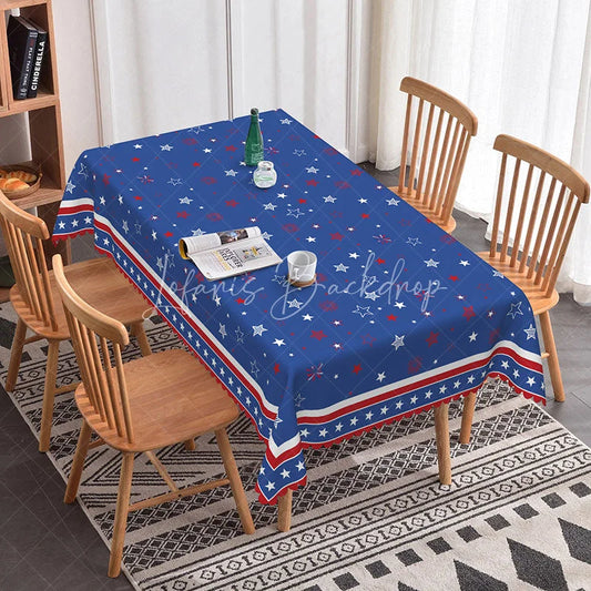 Lofaris Blue Red White Stars and Fireworks Rectangle Tablecloth Festive Patriotic 4th of July Celebration Decor