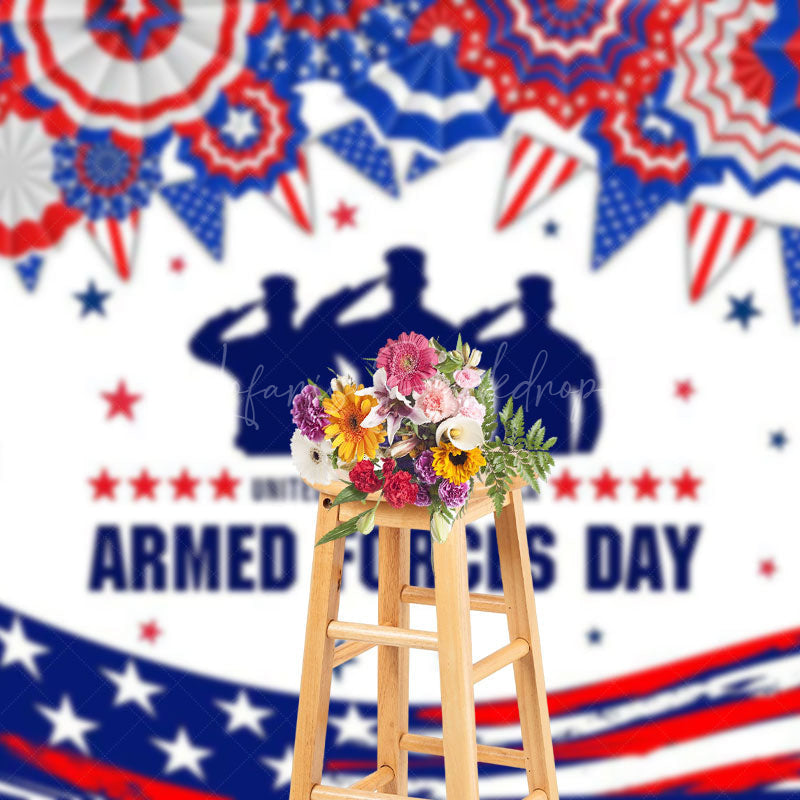 Lofaris Blue Red White Stars National Armed Forces Day Backdrop
