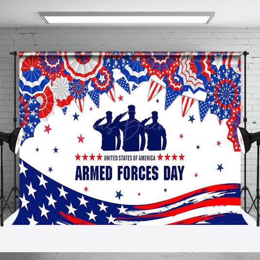Lofaris Blue Red White Stars National Armed Forces Day Backdrop