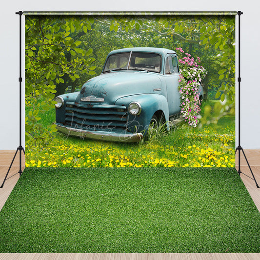 Lofaris Blue Retro Truck Forest Spring Combo Set Backdrop