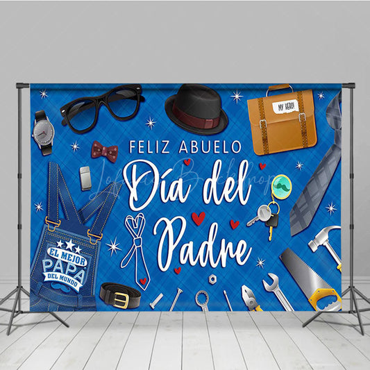 Lofaris Blue Rhombus Feliz Abuelo Dia Del Padre Backdrop