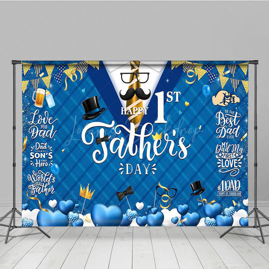 Lofaris Blue Rhombus Suit Tie Happy 1st Fathers Day Backdrop