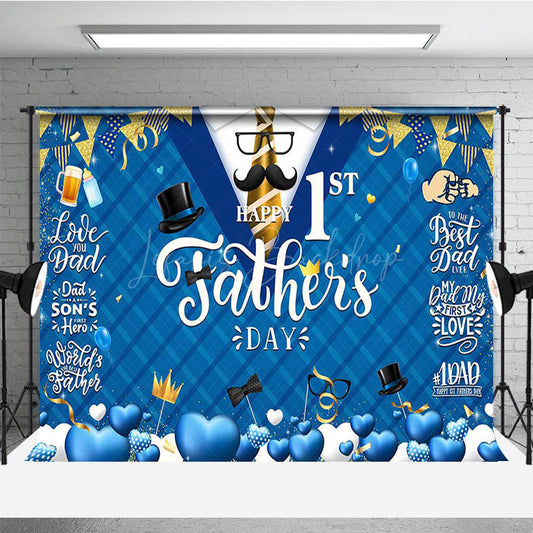 Lofaris Blue Rhombus Suit Tie Happy 1st Fathers Day Backdrop