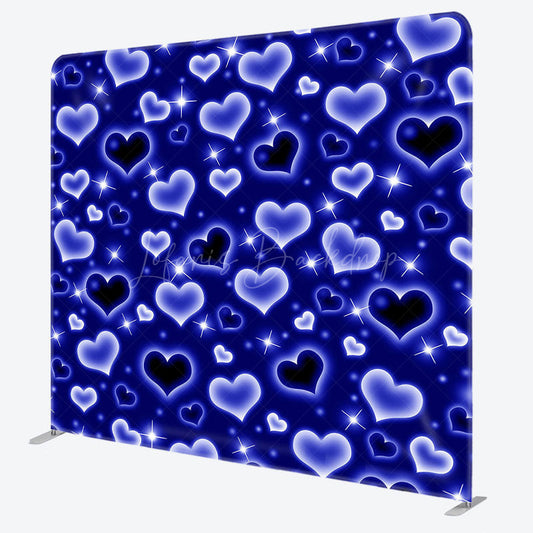 Lofaris Blue Romantic Hearts Sparkle Square Tension Backdrop