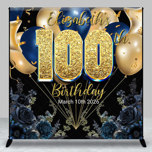Lofaris Blue Rose Balloon Custom Name 100th Birthday Backdrop