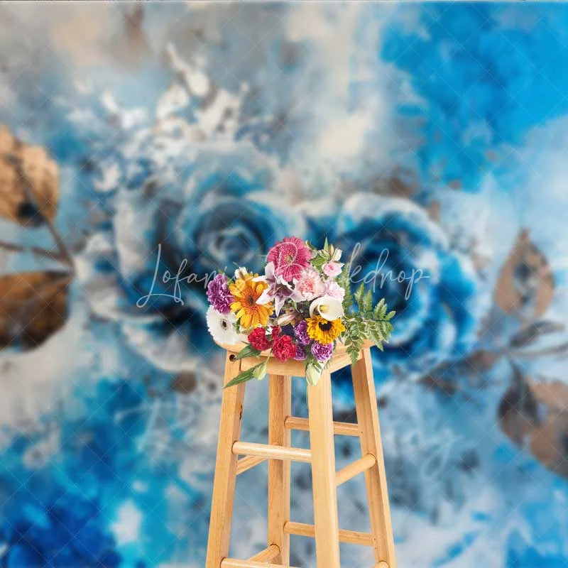 Lofaris Blue Rose Fine Art Backdrop Abstract Oil Painting Floral Photography Background Vintage Flower Texture Photo Prop