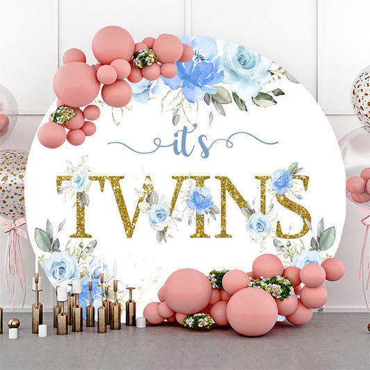 Lofaris Blue Rose Glitter Its Twins Round Baby Shower Backdrop
