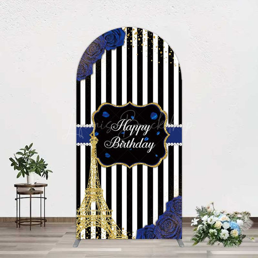 Lofaris Blue Rose Glitter Tower Happy Birthday Arch Backdrop