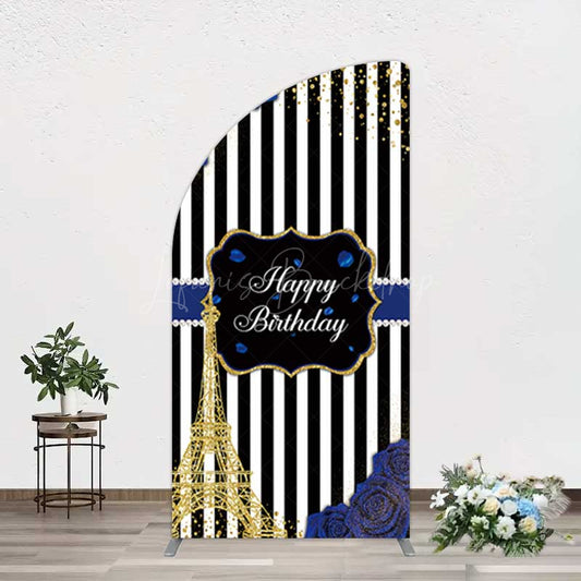 Lofaris Blue Rose Glitter Tower Happy Birthday Half Moon Arch Backdrop