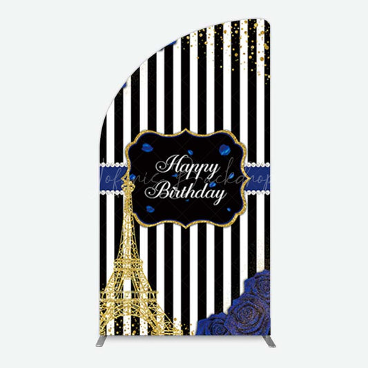 Lofaris Blue Rose Glitter Tower Happy Birthday Half Moon Arch Backdrop