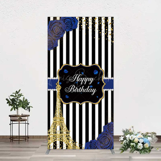 Lofaris Blue Rose Glitter Tower Happy Birthday Rectangle Backdrop