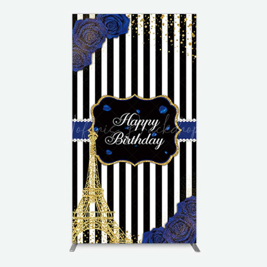 Lofaris Blue Rose Glitter Tower Happy Birthday Rectangle Backdrop