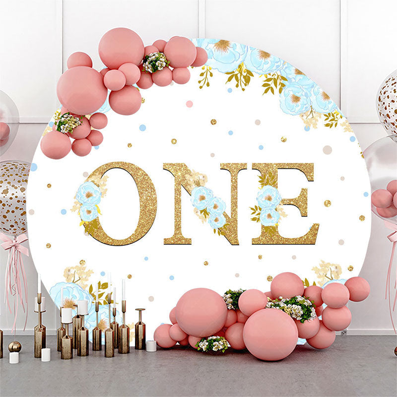 Lofaris Blue Rose Gold Glitter Round One Birthday Backdrop