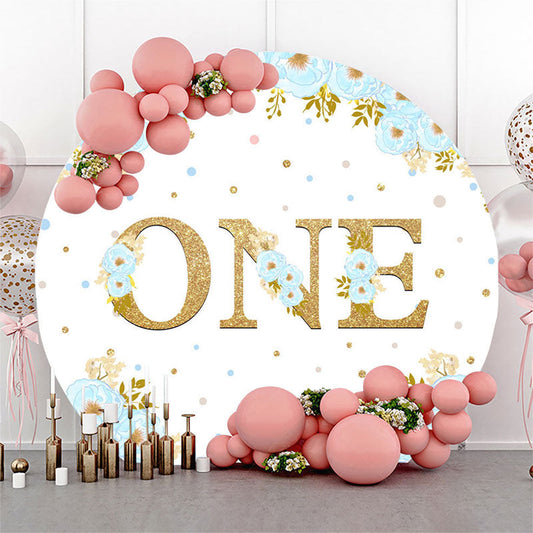 Lofaris Blue Rose Gold Glitter Round One Birthday Backdrop