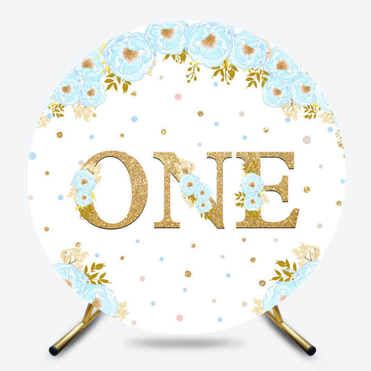 Lofaris Blue Rose Gold Glitter Round One Birthday Backdrop
