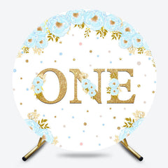 Lofaris Blue Rose Gold Glitter Round One Birthday Backdrop