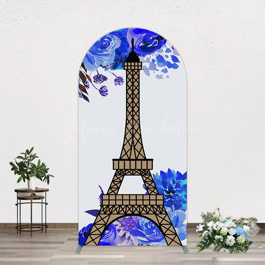 Lofaris Blue Rose Simple Eiffel Tower Birthday Arch Backdrop